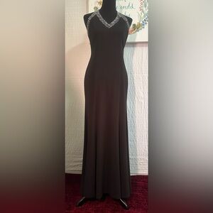 Blondie Nites Halter V-Neck Beaded Black Dress Size 9